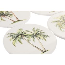DKD Home Decor Salvamantel Tropical de Dolomite y Corcho Verde Blanco Palmera 20x20 cm Apto Lavavajillas (12 Unidades)
