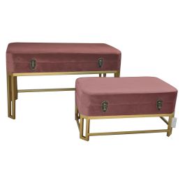 DKD Home Decor Descalzadora Glam de Terciopelo y Metal, Rosa Dorado. Banqueta Set de 2 Unidades, 40 x 47 x 80 cm. Precio: 126.4692. SKU: S3033858