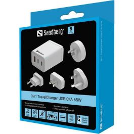 Sandberg Cargador de Viaje 3 en 1 USB-C PD, USB-A QC 65W para Portátil, Smartphone y Tablet con Adaptadores Globales Sandberg Cargador de Viaje 3 en 1 USB-C PD, USB-A QC 65W para Portátil, Smartphone y Tablet con Adaptadores Globales