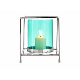 Giftdecor Base de Vela de Cristal Cuadrada Azul con Metal Plata - 14x15.5x14 cm (8 Unidades)