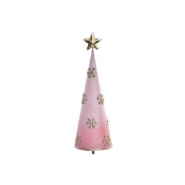 DKD Home Decor Árbol de Navidad Fantasía Rosa Palo Dorado 6.5 x 40 x 14 cm Set 4 Unidades de Metal y Madera