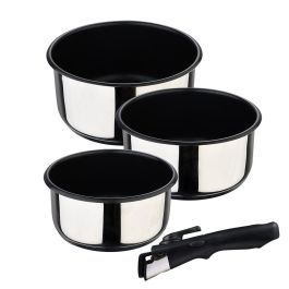 Bergner BG-32293-MM Set 3 Cazos Click & Cook Acero Inoxidable Ø16x8cm, Ø18x9cm, Ø20x10cm + Mango Multiusos Desmontable Inducción Precio: 59.50000034. SKU: B19MH474AG