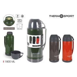 Termo plástico con taza 1.8 litros Thermosport - Verde, Blanco, Oro (6 Unidades)