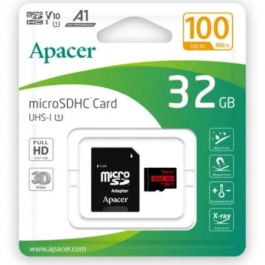 Apacer Tarjeta de Memoria microSDHC UHS-I Clase 10 de 32GB con Adaptador SD, Velocidad 100MB/s, Clase A1, AP32GMCSH10UB-R Precio: 9.5000004. SKU: B1JE5YS2CY