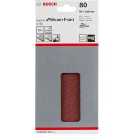 Bosch 2 608 605 304 Hoja Lijadora C 430 para Madera y Laca, 93x186 mm, Grano 80, Rectangular, 8 Agujeros, 10 Unidades