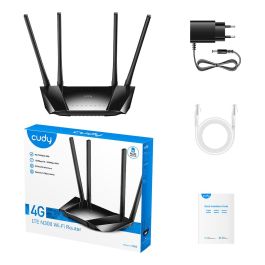 Cudy Router Wi-Fi 4G LTE LT400 N300, Cat4, 300 Mbps, Wi-Fi 4 (802.11n), Banda Única 2.4 GHz, Enrutador de Escritorio/Poste, Negro