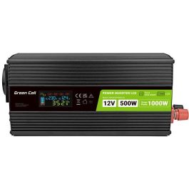 Green Cell Inversor de Corriente para Coche 12V a 230V, 500W/1000W, Onda Pura, con Pantalla LCD