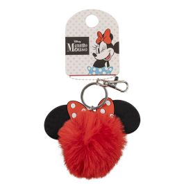 Disney Llavero Pompom Minnie Mouse con Orejas 3D, Lazo y Pompón Rojo con Cierre de Langosta
