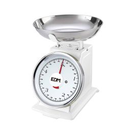Edm Báscula de Cocina Analógica 5 kg con Bandeja de Acero Inoxidable, División 20g, Blanca, Estilo Clásico, Ajuste Fino