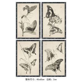 DKD Home Decor Cuadro Negro Cristal Abeto Mariposas 2.8 x 60 x 40 cm (4 Unidades)
