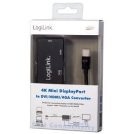 LogiLink CV0110 - Adaptador Mini DisplayPort 1.2 a DVI/HDMI/VGA, 4K UHD, Macho/Hembra, Cable 0.15m