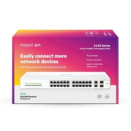 Hewlett Packard Enterprise Aruba Instant On 1430 Switch 26p Gigabit con 24 Puertos PoE, 2 Puertos SFP y Energía Eficiente para Oficina y Pequeña Empresa