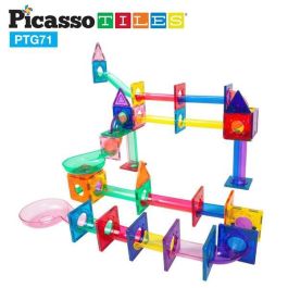 Picasso Tiles Circuito de Canicas Magnético 71 Piezas | Juguete de Construcción Compatible con Bloques