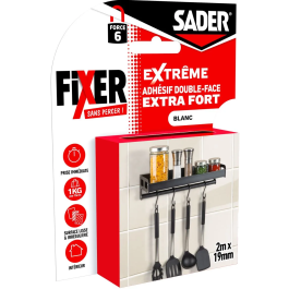 Sader - Adhesivo de Doble Cara Extra Fuerte, 2 m x 19 mm, Blanco, Soporta hasta 10 kg, Fijación sin Taladrar para Uso Interior, AAAVH55022 Precio: 35.0537. SKU: B15WMJ2J9D