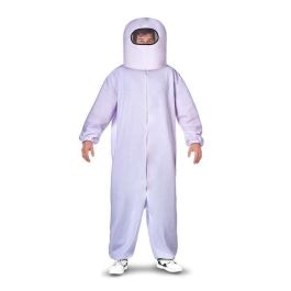 Among Us Disfraz de Impostor Blanco Talla M para Niños del Videojuego con Escafandra, Traje Completo, Cremallera y Bolsillos