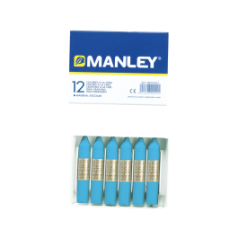 Manley Lápices de Cera Unicolor Azul Celeste N.17 Caja de 12 Unidades