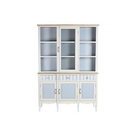DKD Home Decor Vitrina Mediterraneo Bayona 2023 Blanco Azul Celeste Madera Cristal 44 x 199 x 141.5 cm