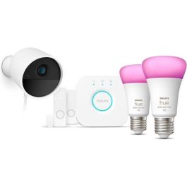 Philips Hue AUC1717812304760 Kit de inicio Seguro - Incluye: Cámara con cable, 2 sensores de contacto, 2 bombillas conectadas, puente