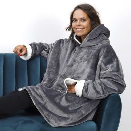 Home Deco Factory Sudadera con Bolsillo y Capucha Sweat Plaid Interior Borreguito Talla Única 118x85 cm