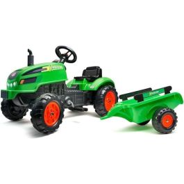 Falk X-Tractor - Tractor de pedal verde con capó de apertura, incluye remolque para cargar y transportar, ideal para niños de 2 a 5 años.