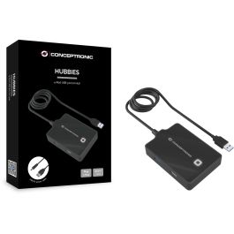 Conceptronic Hubbies10B Concentrador USB 3.0 / 2.0 de 4 Puertos Alta Velocidad 5 Gb/s con Cable de 90cm Plug and Play Negro