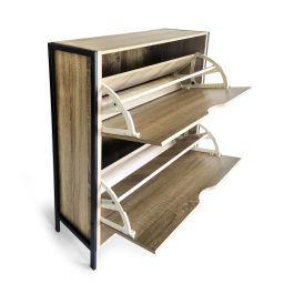 Inde Mueble Zapatero 2 Niveles Madera y Metal 65x24x80 cm