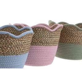 DKD Home Decor Cesta Kids de Seagrass y Algodón Rosa Verde Surtido 26 x 20 x 26 cm (Pack de 6 Unidades)
