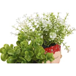 DKD Home Decor Planta Decorativa Shabby de PE y Cerámica, Surtido Rojo/Azul, 8 x 9 x 18.5 cm (4 Unidades)