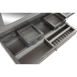 DKD Home Decor Joyero Árabe de Madera y Aluminio Plateado Gris con Elefante 20 x 8 x 38 cm (2 Unidades)