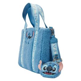 Loungefly Bolso Tote Disney Stitch Peluche con Monedero, Piel Vegana, Sherpa, Herrajes Metálicos Plateados