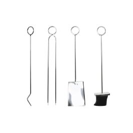 DKD Home Decor Leñera Moderna Organizador de Leña Acero Inoxidable Plateado - Set 4 Piezas, 54x6x1 cm, Ideal para Salón y Chimenea