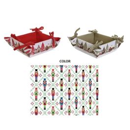 DKD Home Decor Cesta Navidad Moderna Cascanueces Algodón Rojo Verde Blanco Beige 30x30x8 cm (2 Unidades)