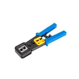 Lanberg Crimpadora Pass Through Profesional RJ45 RJ11 RJ12 con Pelacables, Cortacables, Trinquete y Cuchillas Recambiables 8P8C
