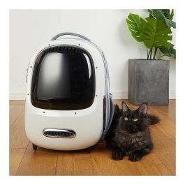 Petkit Breezy 2 Transportín Rígido para Mascotas con Ventilador - Mochila de Carga Frontal para Gatos y Animales Pequeños, Color Cremeweiß (Blanco Degradado)