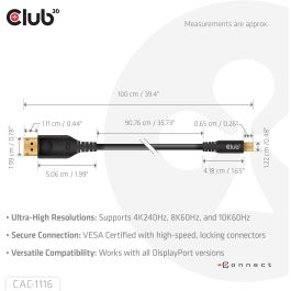 Club3D DP80 Cable Mini DisplayPort a DisplayPort 2.1 Bidireccional VESA, 1m, 10K 60Hz St/St, Digital/Video