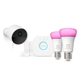 Philips Hue Kit de Inicio Seguro con Cámara con Cable, 2 Sensores de Contacto, 2 Bombillas Conectadas y 1 Puente