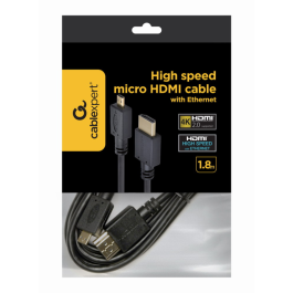 Gembird Cable HDMI de alta velocidad con Ethernet, HDMI tipo A a micro HDMI tipo D, 1.8m, 4K UHD, 3D, conectores oro, Negro Precio: 7.49999987. SKU: S5600224