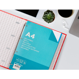 Liderpapel Carpeta con Recambio A4 Cuadro 5mm Forrada 4 Anillas 20mm con 120 Hojas 80g