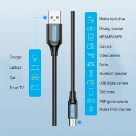 Cable USB Vention COMBI 3 m Negro (1 unidad)