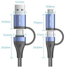 Cable USB 2.0 Tipo-C Vention CTLLF/ USB Tipo-C Macho - USB Macho/ MicroUSB Macho - USB Tipo-C Macho/ Hasta 100W/ 480Mbps/ 1m/ Negro y Azul