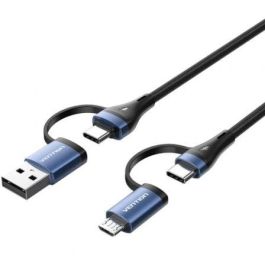 Cable USB 2.0 Tipo-C Vention CTLLF/ USB Tipo-C Macho - USB Macho/ MicroUSB Macho - USB Tipo-C Macho/ Hasta 100W/ 480Mbps/ 1m/ Negro y Azul Precio: 10.78999955. SKU: B1HNZEGE9D