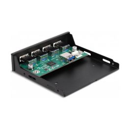 Delock 3.5" Interno USB 3.2 Gen 1 Hub 4 Puertos, 5 Gbit/s, VIA VL817, Panel E/S, Metal Negro