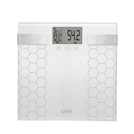 Laica Ps5014 Báscula de Baño Digital Blanco, Cálculo de Composición Corporal, 180 kg, Vidrio Templado