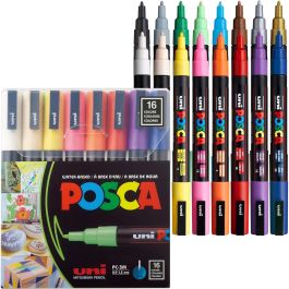 POSCA Rotulador PC-3M Set 16 Colores Surtidos Base Agua Punta Redonda para Madera, Metal, Vidrio, Plástico, Tela Precio: 79.49999959. SKU: B1AY2HD2DZ