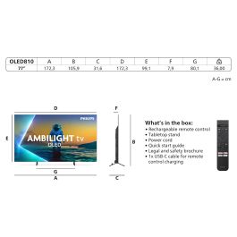 Philips 77OLED810/12 - Televisor 77" (194cm) 4K Ultra HD OLED 120Hz Smart TV Google TV, Ambilight, HDR10+, Dolby Vision, 4xHDMI 2.1, Wi-Fi 6, Negro