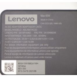 Lenovo Adaptador de Corriente AC 65W, Voltajes 20V, 15V, 9V, 5V, Doble Puerto, Compatibilidad Mundial