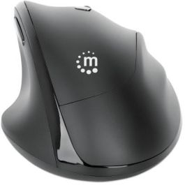 MANHATTAN Ratón Ergonómico Inalámbrico USB-A/C 190237, 6 Botones + Rueda, Óptico 1600 DPI, Negro, Mano Derecha, RF 2.4GHz