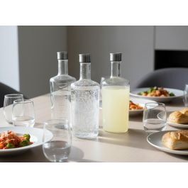 La Mediterranea Botella de Vidrio Transparente 1L, 3 Surtidos, 10x10x27.2 cm