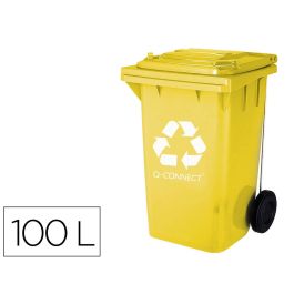 Papelera Contenedor Q-Connect Plastico Amarillo Para Plasticos Y Envases Metalicos 100 L Con Tapa Y Ruedas 750x470x370 mm