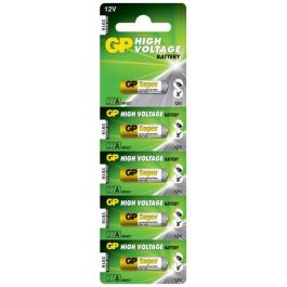 GP High Voltage Battery 27A. 27AF-C5, 12V, 27AF, 5-packBattery type: Single-use battery, Battery technology: Alkaline, Battery voltage: 12 V. Height: 28.2 mm, Diameter: 8 mm, Weight: 4.4 g. Package width: 50 mm, Package depth: 9 mm, Package height: 162 mm